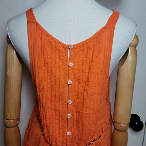Free People Constant Crush Eyelet Button-Back Tank Top Firecracker Orange Size S - Picture 11 of 13